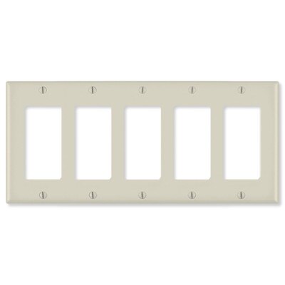 Leviton Decora Wallplate, 5-Gang, Light Almond